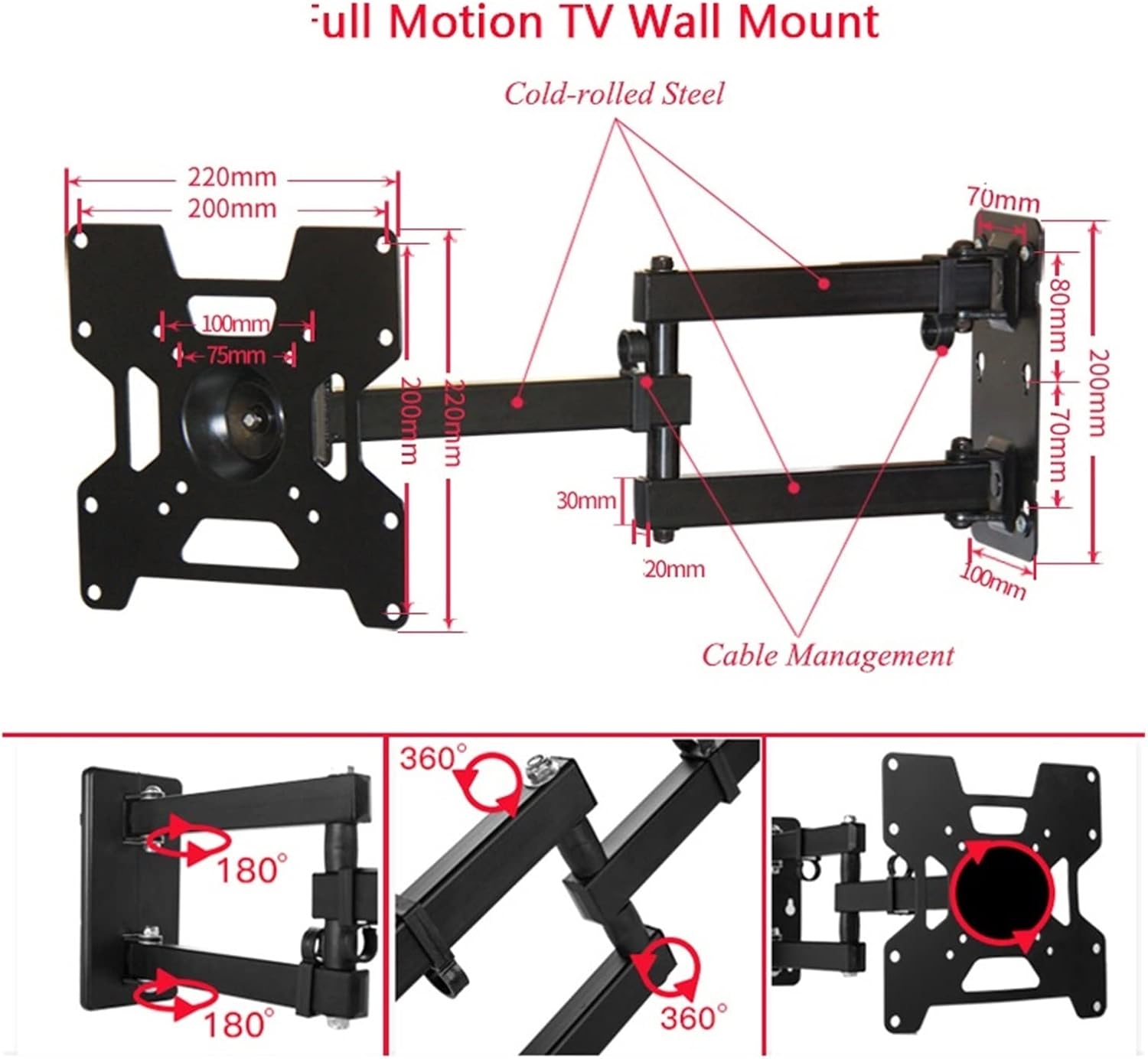 TV Wall Mount Articulating LCD Monitor Full Motion Extension Arm for Most 32-43 Inch LED TV Flat Screen VESA Up to 200x200mm(32-43inch)