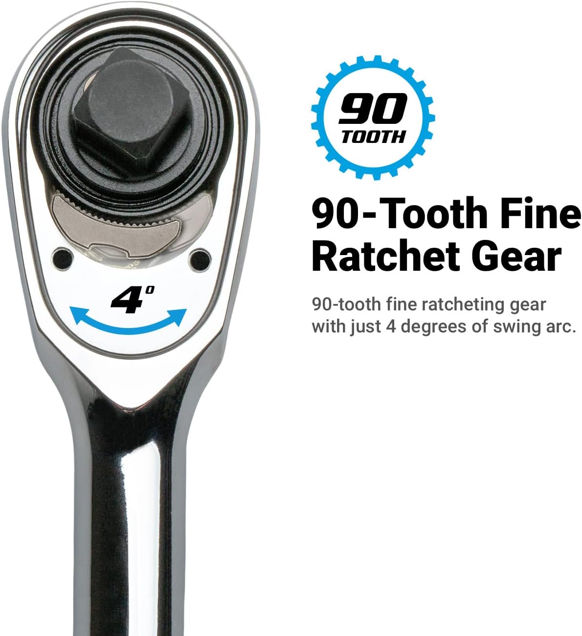 Capri Tools Fine 90-Tooth Extra Long Ratchet Set, Ergonomic Soft Grip, 1/4, 3/8, 1/2 in. Drive, 3-Piece