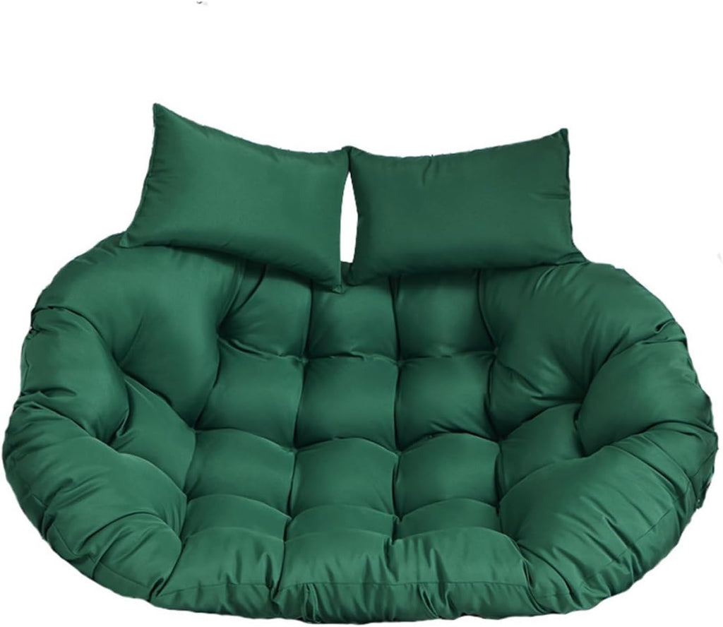 Oversized Double Papasan Chair Cushion 59 x 39 Inch (Without Chair), Outdoor Waterproof Hanging Swing Chair Cushion, Patio Swivel Rocker Chair Cushion with Headrest Pillow(Dark Green)