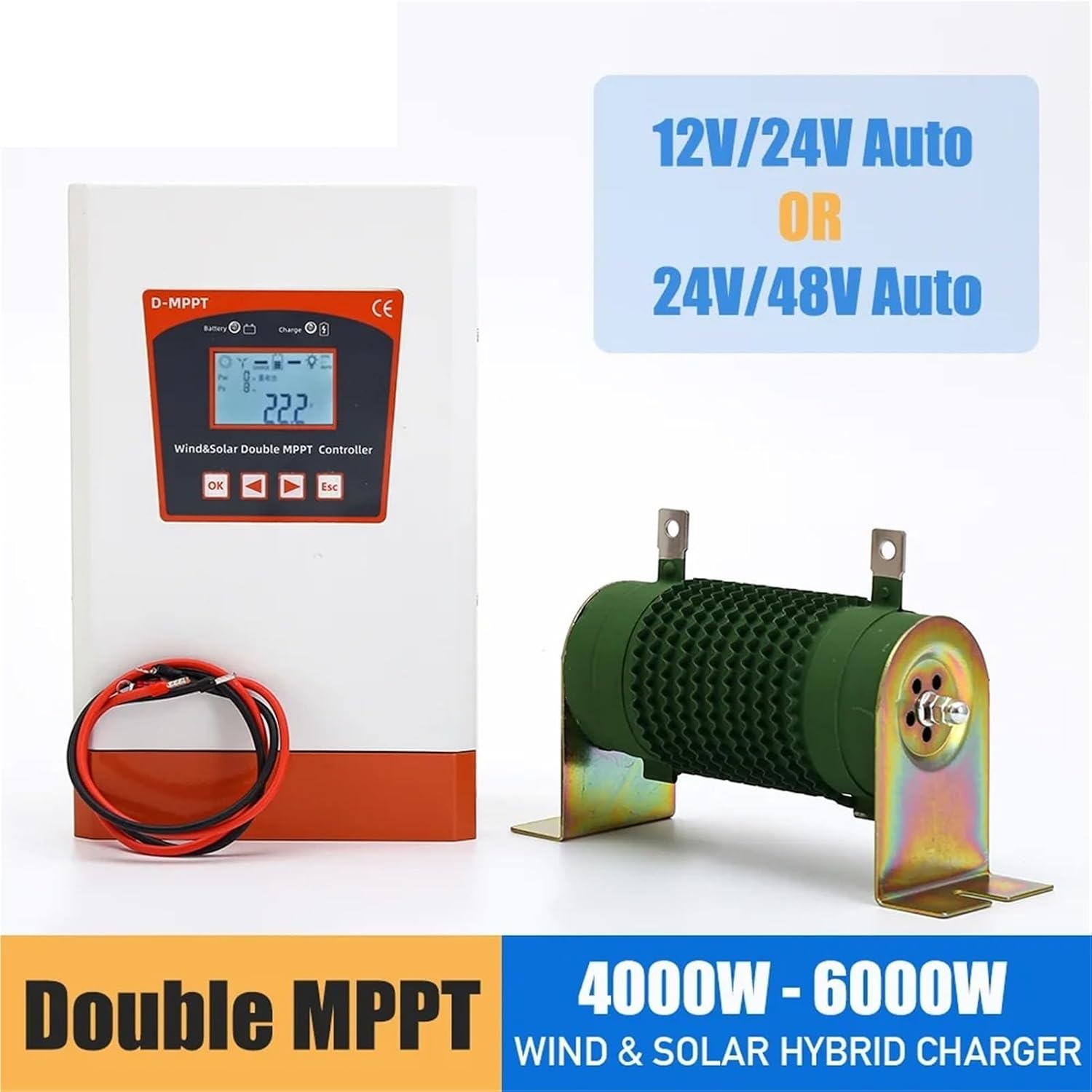 Solar Controller, Hybrid Controller 6000W 12V 24V 48V Auto Boost Charger Wind Generator Solar Panel with Dump Load System Home Use(3000W,12V 24V Auto)