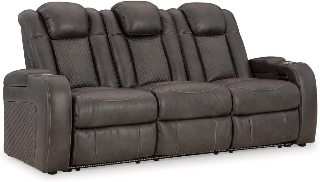 Signature Design by Ashley Fyne-Dyme Contemporary Power Reclining Sofa with USB Charging Ports and Adjustable Headrest, Brown