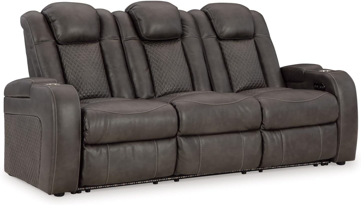 Signature Design by Ashley Fyne-Dyme Contemporary Power Reclining Sofa with USB Charging Ports and Adjustable Headrest, Brown
