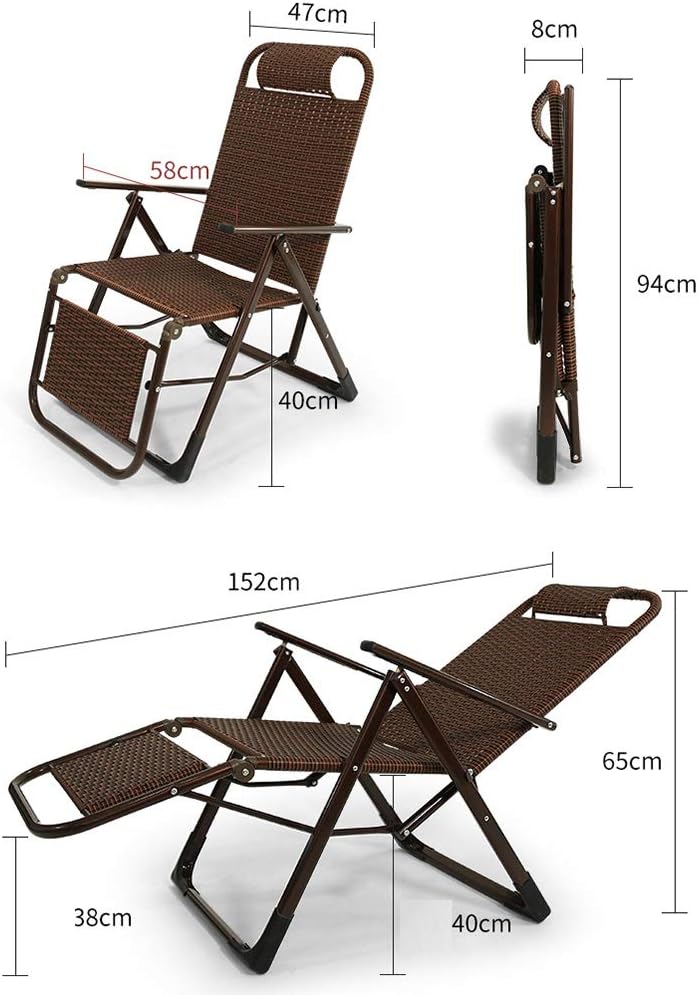 Folding Deck Chair, Leisure Rattan Garden Rocking Chair for Indoor nap Lunch Break/Outdoor Camping Beach