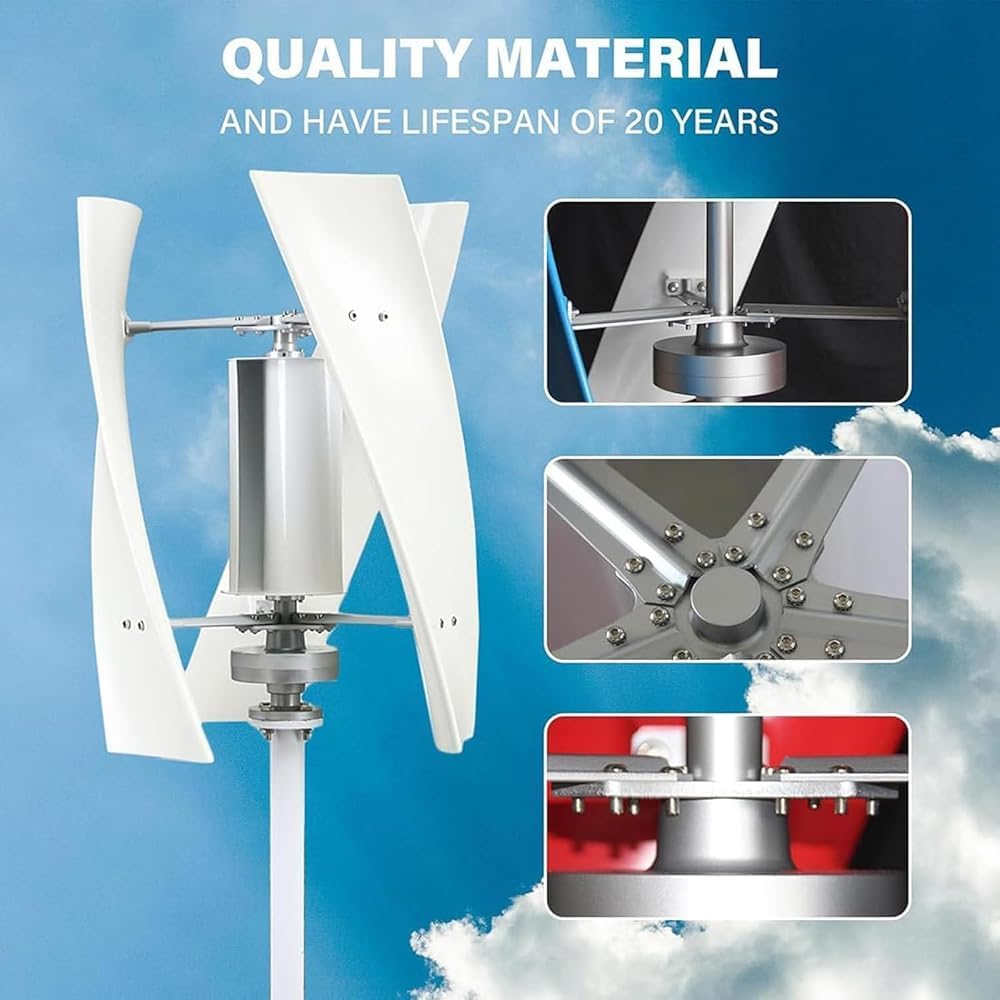 3000W Wind Turbine Generator,12V 24V 48V 220V with 3 Blades Wind Vertical Turbine Generator Permanent Magnet Generator Wind Turbine Kit for Hybrid Wind Solar,12V (Size:12V)