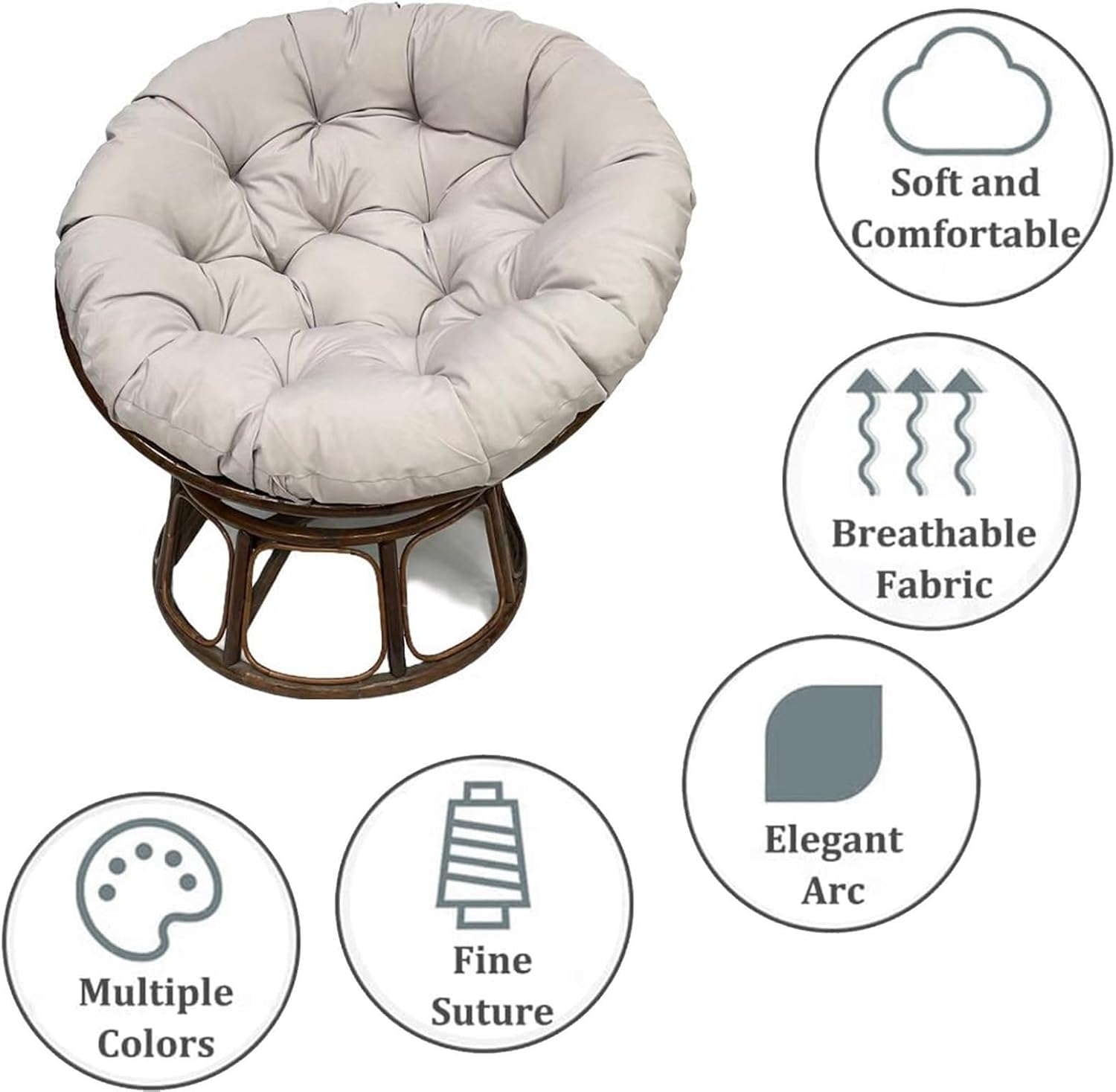 Papasan Chair Cushion, Soft Round Chair Pad with Ties, Hanging Swing Comfortable Cushion for Round Chair Swing Chair(Coffee,67 * 48 in)