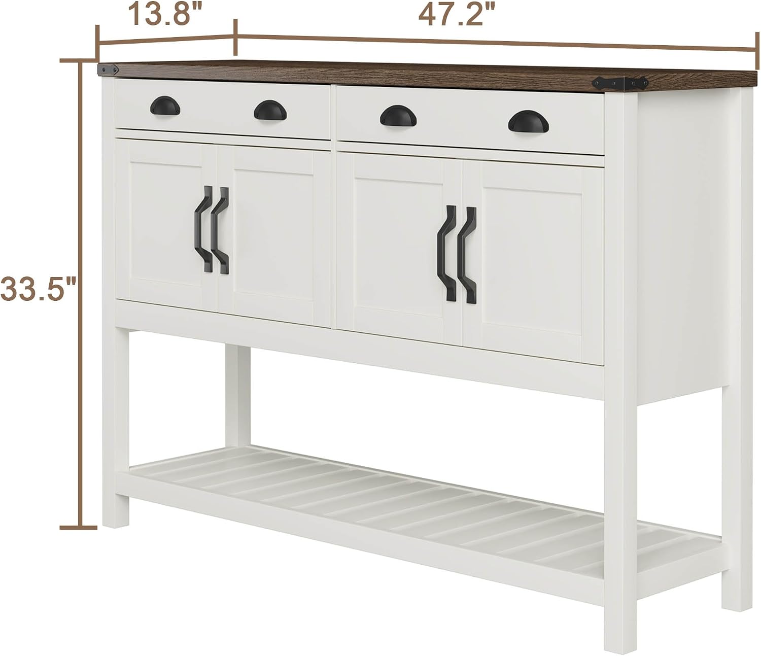 ChooChoo 47' Farmhouse Console Table with Storage, Rustic Entryway Table with Drawers & Doors, Narrow Long Sofa Table for Living Room, Hallway, Behind Couch, Soft White and Brown