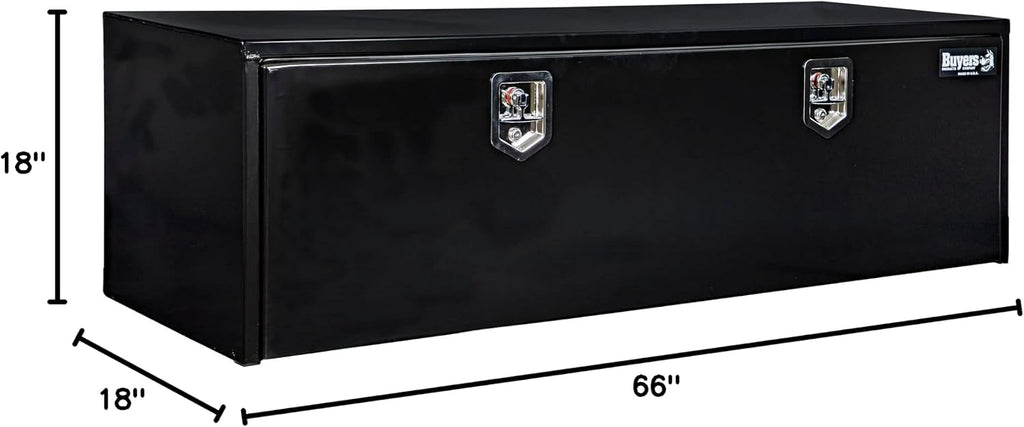 Buyers Products 1702317 Black Steel Underbody Truck Tool Box – 18 x 18 x 66 Inch - Truck Bed & Underbelly RV Storage Box, Locking T-Latch, Weather-Resistant, Heavy-Duty Flatbed Job Box, Made in USA