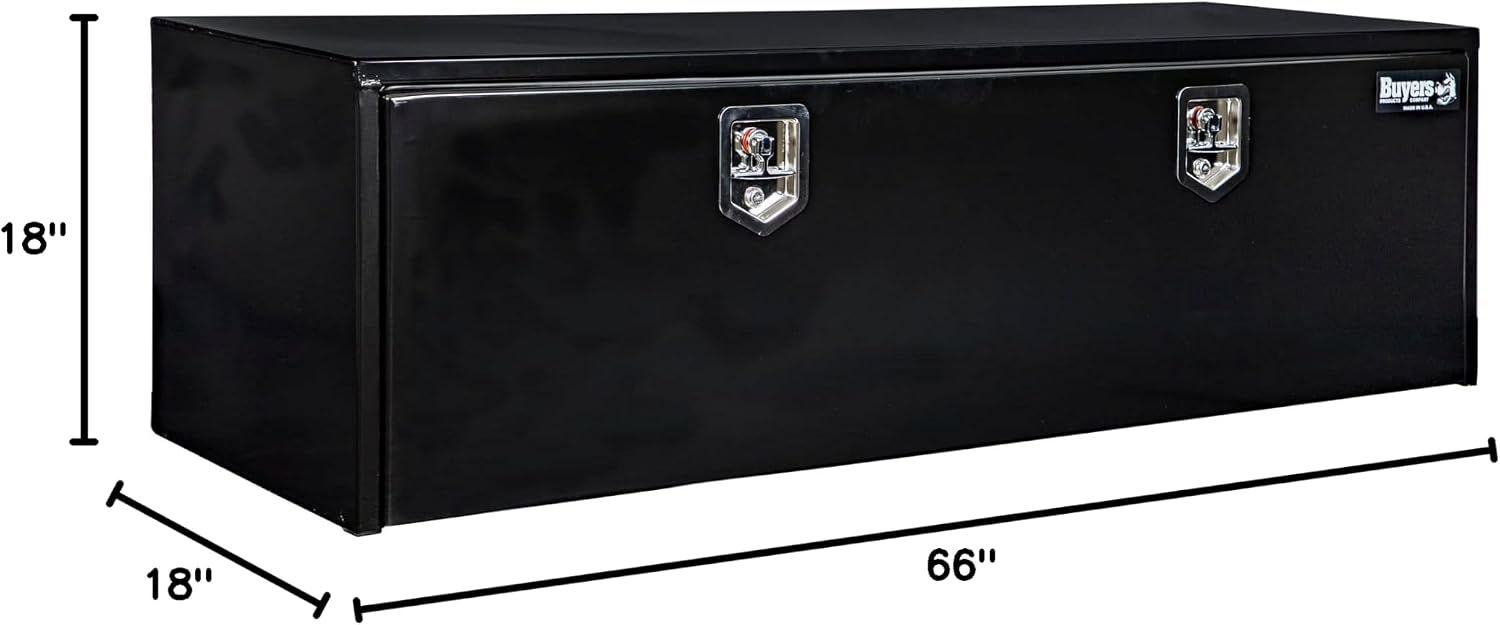 Buyers Products 1702317 Black Steel Underbody Truck Tool Box – 18 x 18 x 66 Inch - Truck Bed & Underbelly RV Storage Box, Locking T-Latch, Weather-Resistant, Heavy-Duty Flatbed Job Box, Made in USA