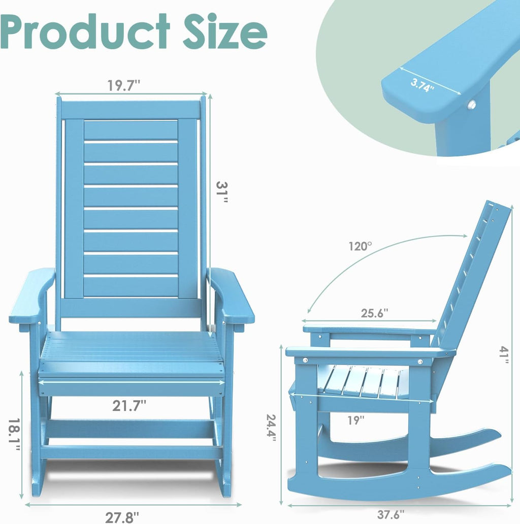 IVY&LANE Outdoor Rocking Chairs Set of 2 | Porch-Rockers | Arctic | HDPE Plastic | All-Weather | High Back | Wide Seat | Oversized Patio Rocker for Adult | for Outside Deck Balcony Garden