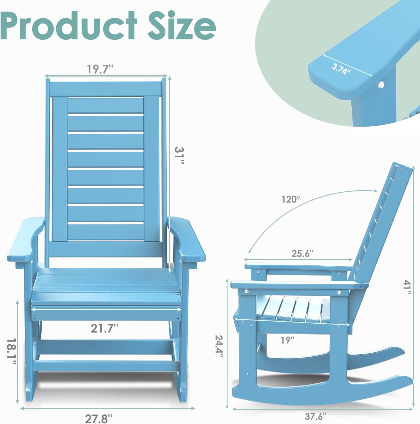IVY&LANE Outdoor Rocking Chairs Set of 2 | Porch-Rockers | Arctic | HDPE Plastic | All-Weather | High Back | Wide Seat | Oversized Patio Rocker for Adult | for Outside Deck Balcony Garden