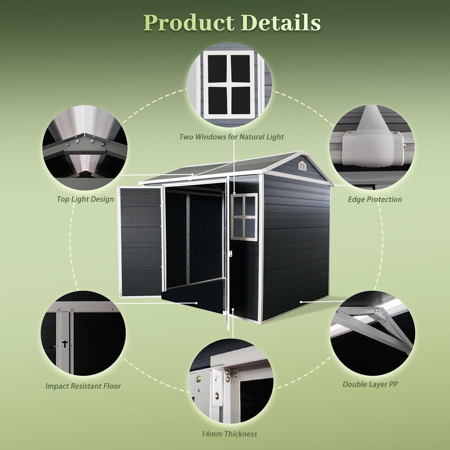 8x4 FT Resin Storage Sheds Outdoor with Floor Included, Plastic Sheds & Outdoor Storage Clearance with 2 Windows and Lockable Door, Backyard Storage Sheds for Bike, Garden Tools
