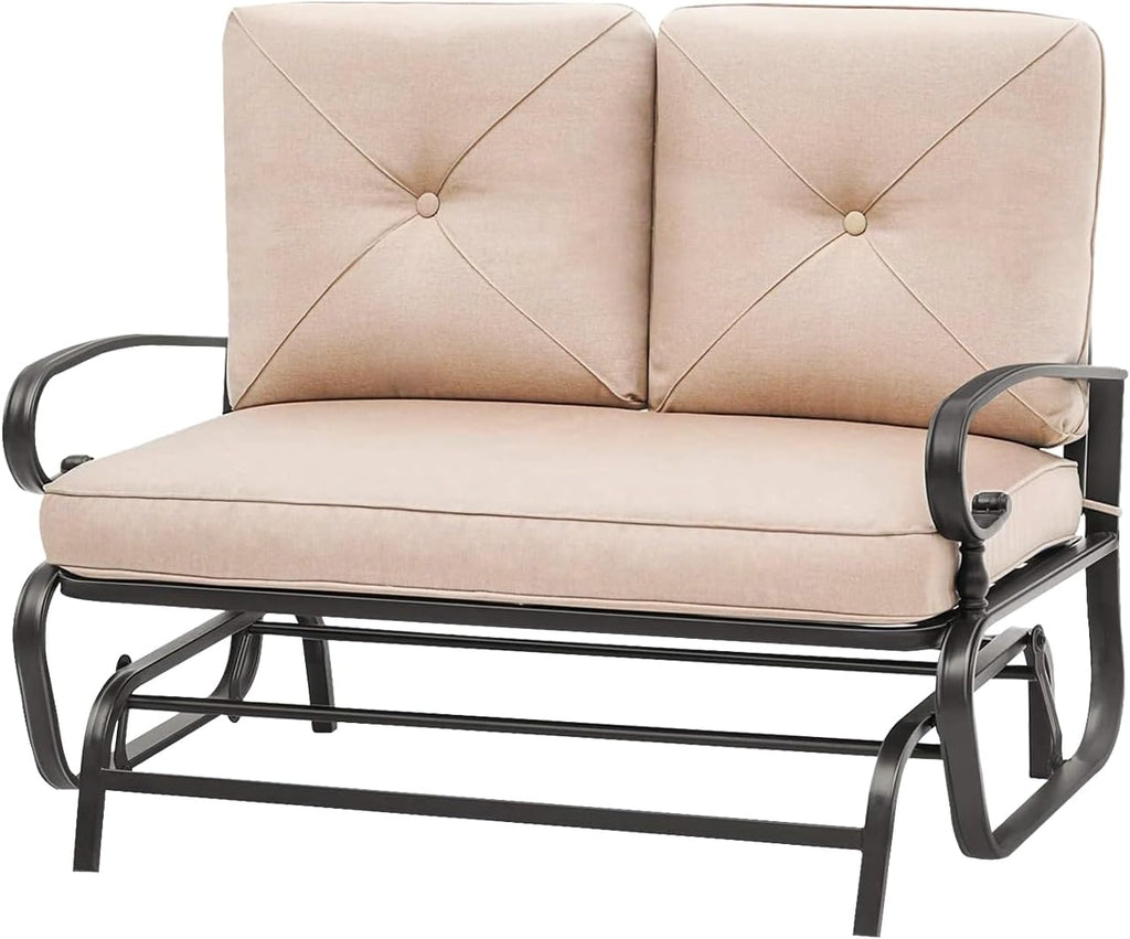 Outdoor Glider Rocking Bench 2 Person Patio Loveseat Steel Frame Furniture Set for Patio, Garden, Yard, Porch with Resistant Cushions (Brown)