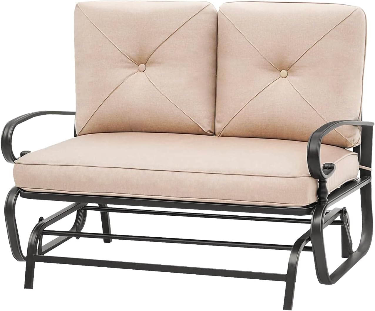 Outdoor Glider Rocking Bench 2 Person Patio Loveseat Steel Frame Furniture Set for Patio, Garden, Yard, Porch with Resistant Cushions (Brown)