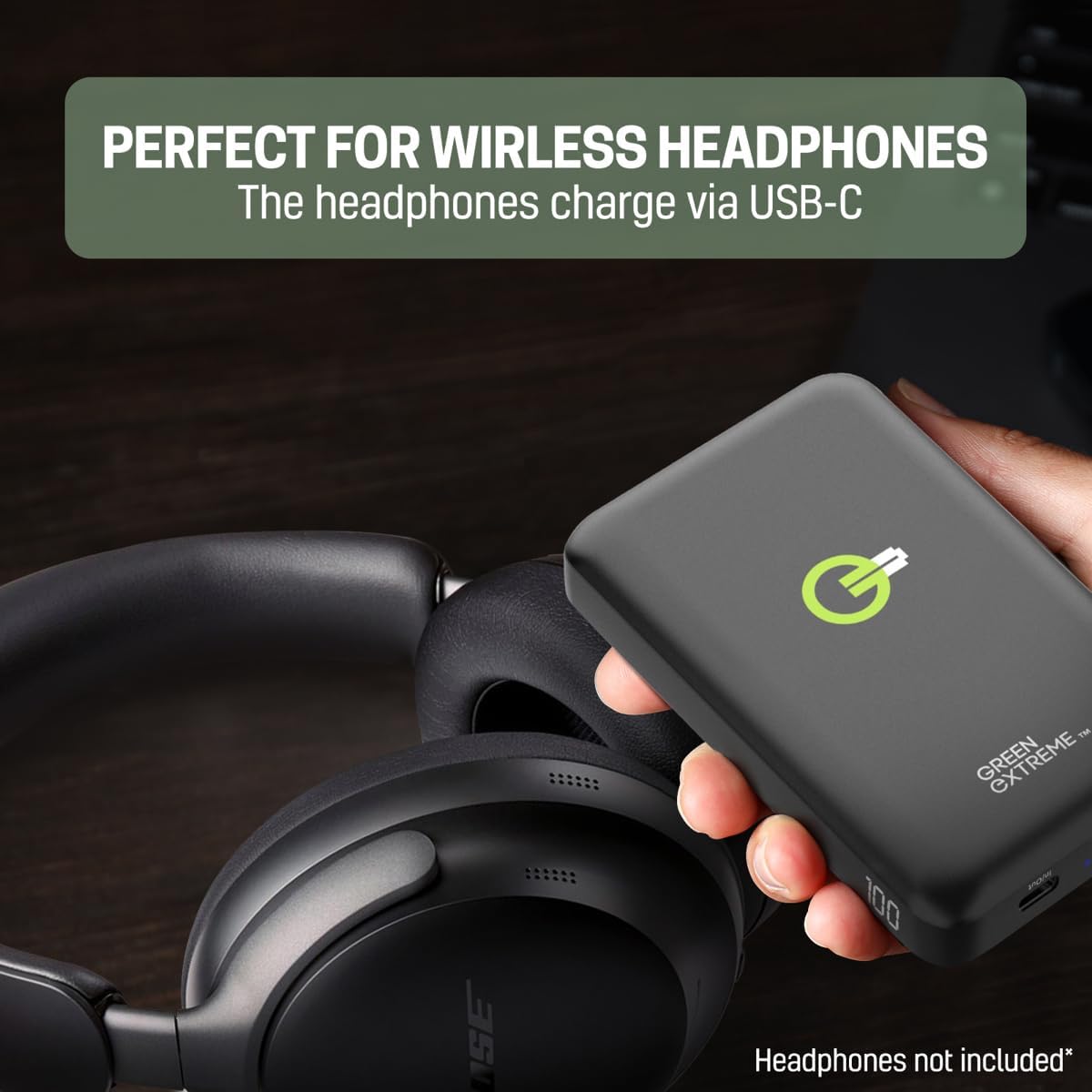 Bose QuietComfort Wireless Noise Cancelling Headphones, Bluetooth Over Ear Headphones Bundle with Green Extreme Wireless Portable Charger, (Sandstone)