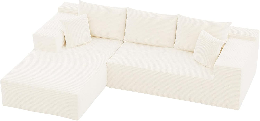 YESHOMY Boneless Couches for Living Room, 108' Sectional Modular Sectional Sofa with Deep Seat, Cloud Comfy Couch with L-Shape Chaise, Easy Assembly (Corduroy, Cream)