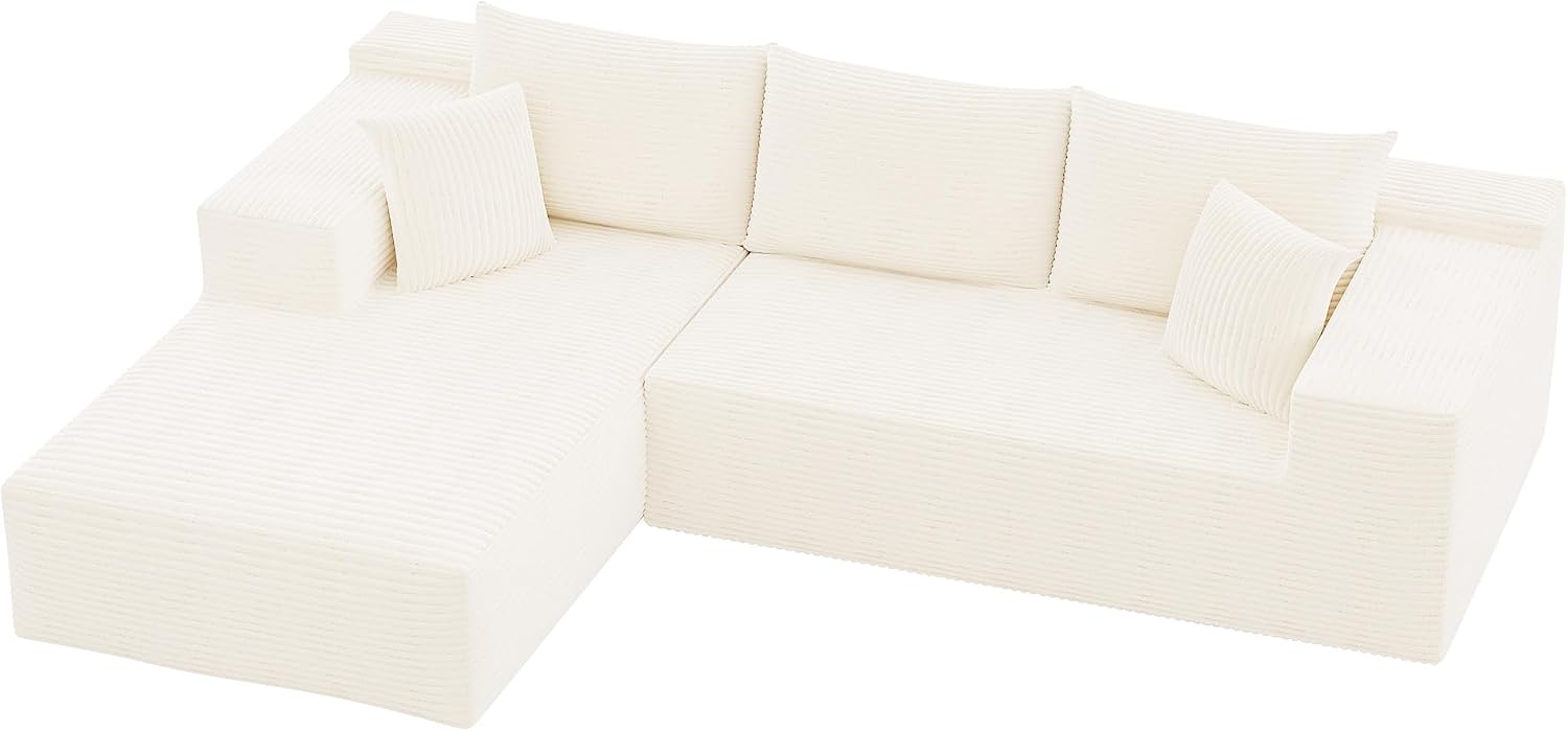 YESHOMY Boneless Couches for Living Room, 108' Sectional Modular Sectional Sofa with Deep Seat, Cloud Comfy Couch with L-Shape Chaise, Easy Assembly (Corduroy, Cream)