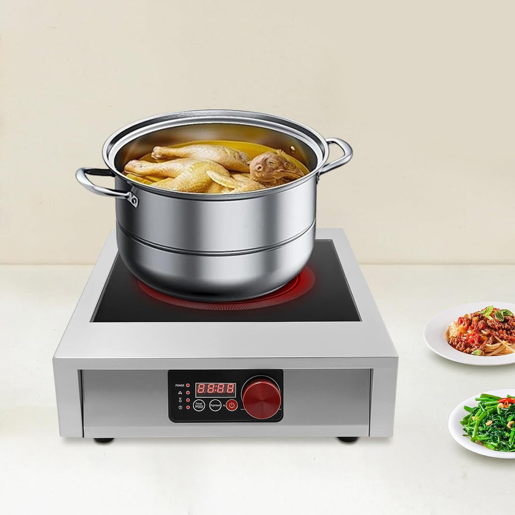 Commercial Grade Induction Cooktop Portable Induction Cooktop 8-inch Large Heating Coil Stainless Steel Countertop Burners Touch Screen and LCD Display Silver/Black