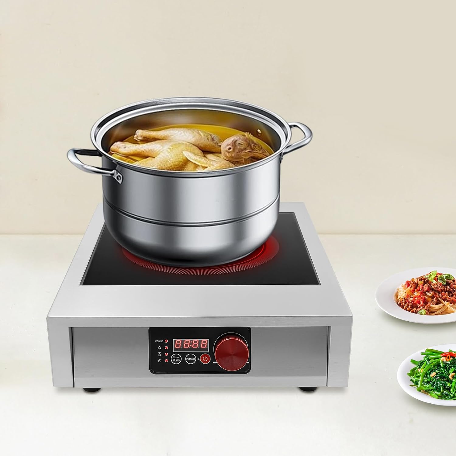 Commercial Grade Induction Cooktop Portable Induction Cooktop 8-inch Large Heating Coil Stainless Steel Countertop Burners Touch Screen and LCD Display Silver/Black