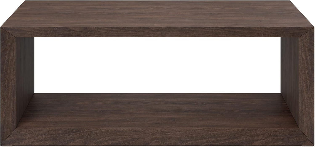 Henn&Hart 48' Rectangular Wood Coffee Table with Open Storage Shelf for Living Room, Family Room, or Office, Alder Brown