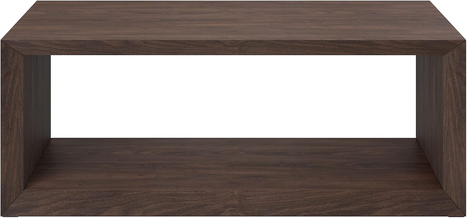 Henn&Hart 48' Rectangular Wood Coffee Table with Open Storage Shelf for Living Room, Family Room, or Office, Alder Brown