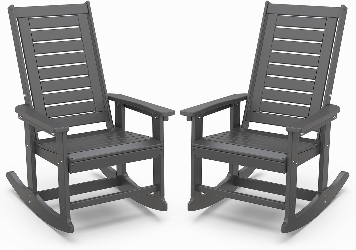 IVY&LANE Outdoor Rocking Chairs Set of 2 | Porch-Rockers | Grey | HDPE Plastic | All-Weather | High Back | Wide Seat | Oversized Patio Rocker for Adult | for Outside Deck Balcony Garden