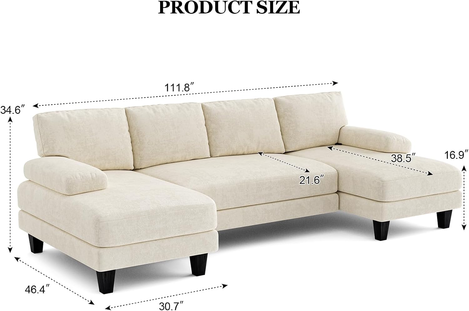Txtin's U Shaped Sectional Couches for Living Room, 111 Inch Modular Sofa with Double Chaise, Large Lounge Couch for Apartment, Warm White