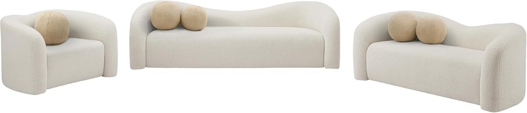 Meridian Furniture 186Cream-S Kali Collection Modern | Contemporary Sofa with Soft Cream Faux Shearling Teddy Fabric, Curved Back, 86' W x 33' D x 27' H, Cream