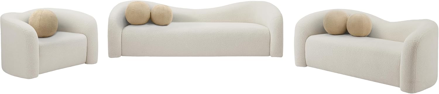 Meridian Furniture 186Cream-S Kali Collection Modern | Contemporary Sofa with Soft Cream Faux Shearling Teddy Fabric, Curved Back, 86' W x 33' D x 27' H, Cream