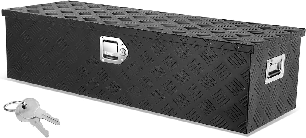 Heavy Duty Aluminum Diamond Plate Tool Box for Pick Up Truck Bed RV Trailer Toolbox Waterproof Square Storage Organizer with Side Handle, 38.9'' W x 13.4'D x 10.0'H, Lock and Keys - Black