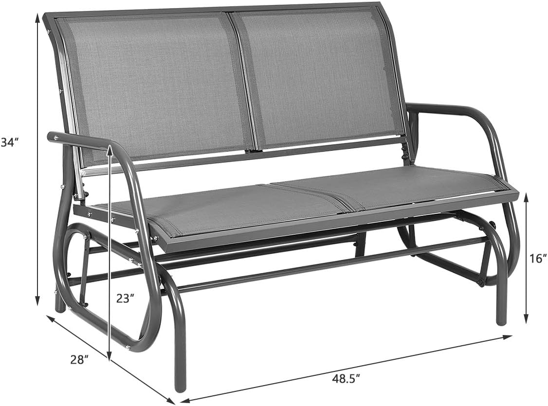 Giantex Swing Glider Chair 48 Inch with Spacious Space, 2 People Swing Lounge Glider Chair Cozy Patio Bench Outdoor & Indoor for Patio, Backyard, Poolside, Lawn Steel Rocking Garden Loveseat (Gray)