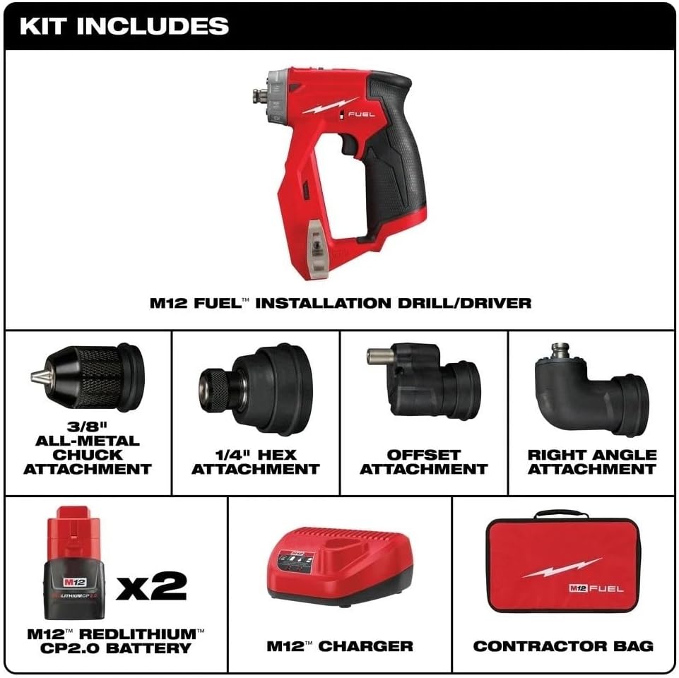 2505-22 Power Drill Drivers for Milwaukee M12 FUEL 12V Installation Drill/Driver Kit - New
