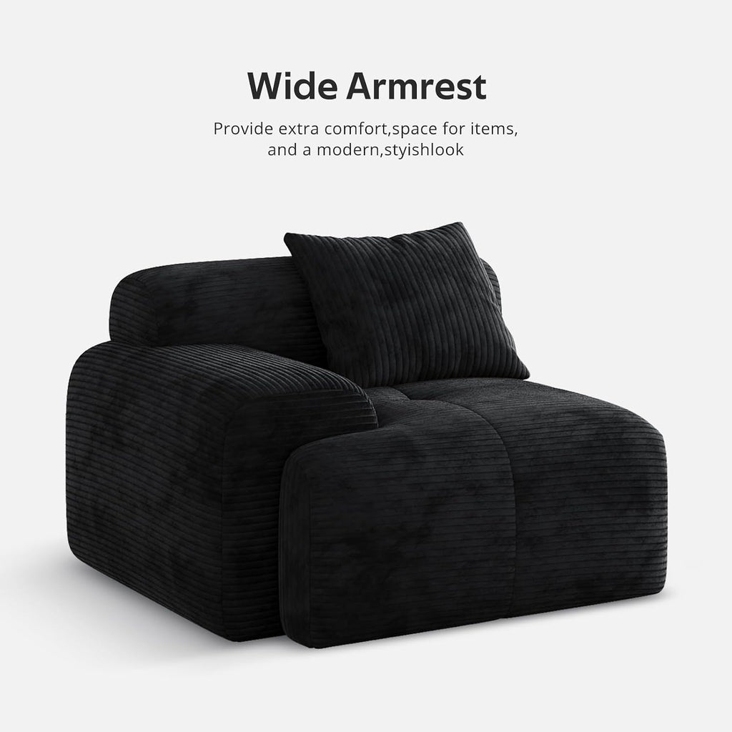Modern L-Shaped Modular Sectional Sofa for Living Room，Oversized 3-Seater Couch with Deep Seat and Movable Ottoman – No Assembly,Comfortable Corduroy Fabric Boneless Sofa(Dark Gray) (Black)