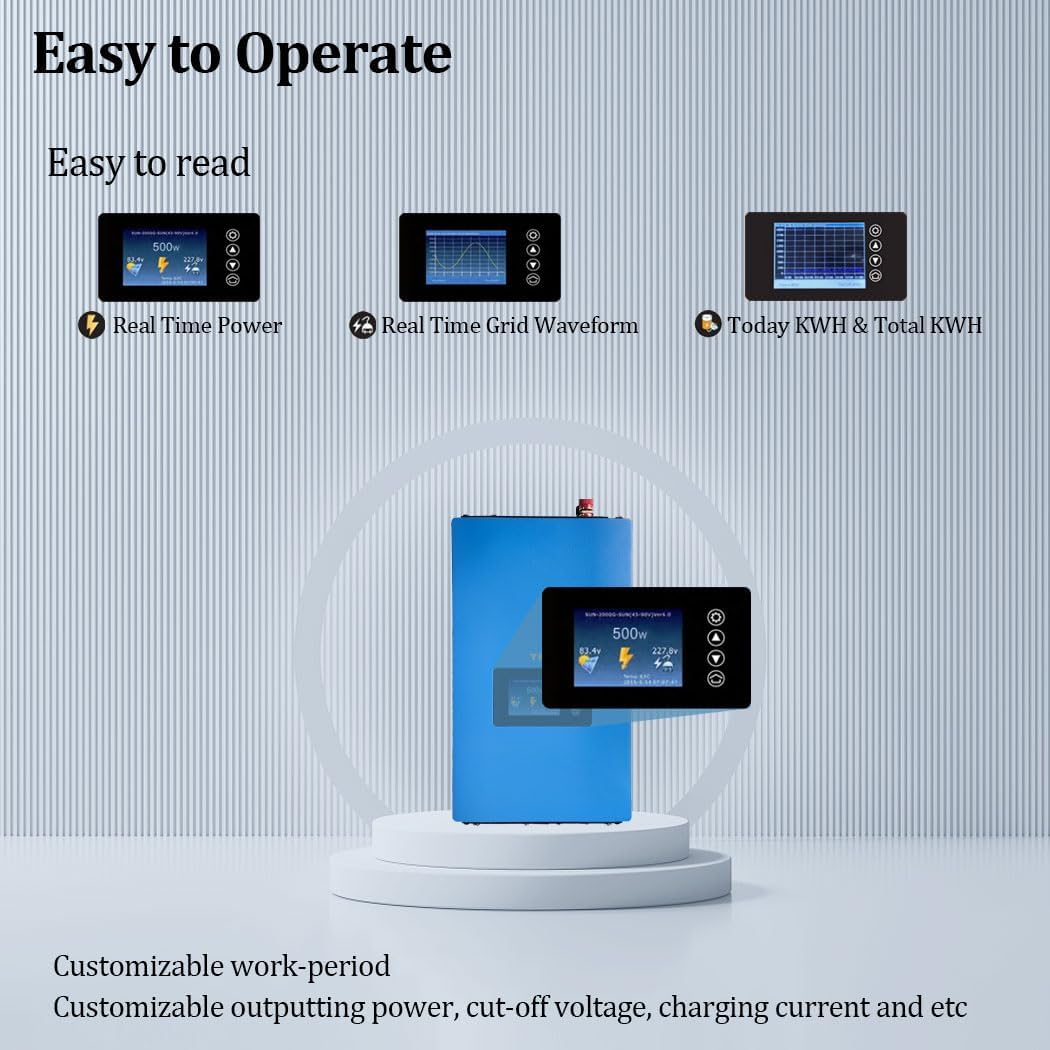 Y&H 1000W Grid Tie Inverter Power Limiter DC25-60V Solar Input AC110V/240V Auto Switch