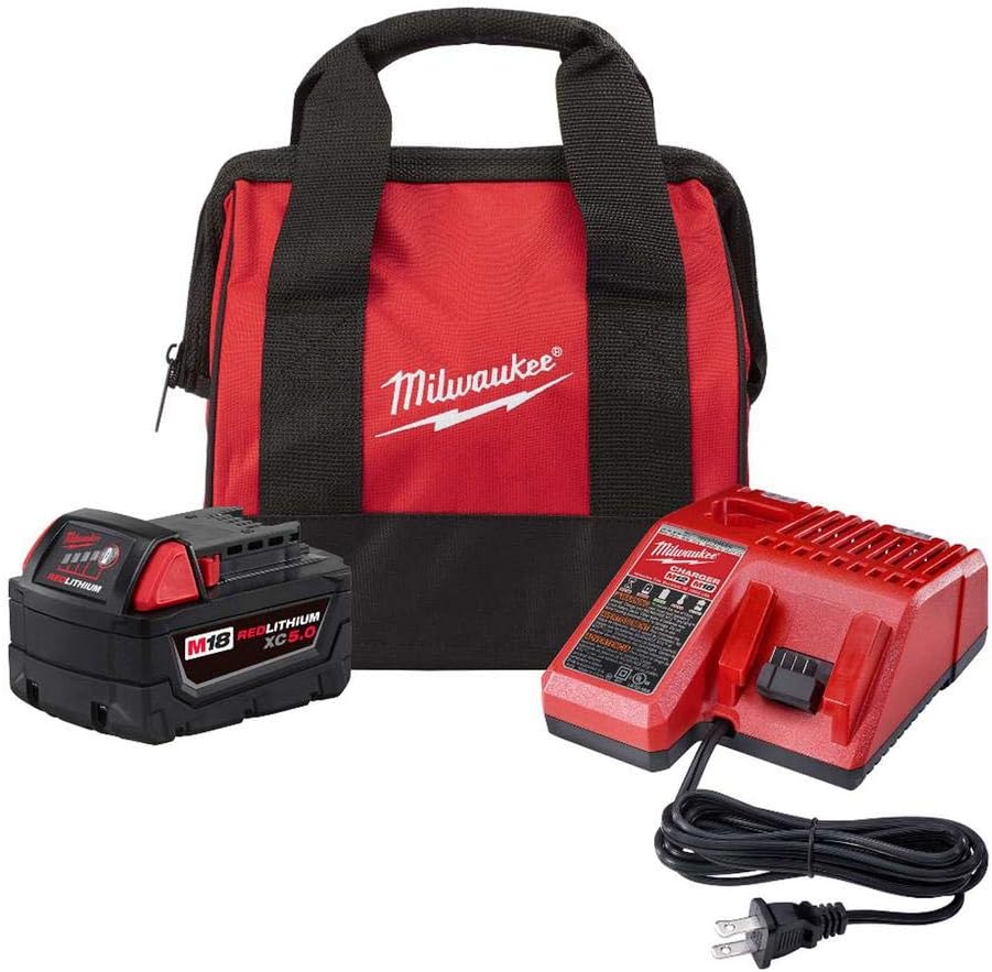 Milwaukee M18 18-Volt Lithium-Ion 5.0 Ah Battery and Charger Starter Kit with Tool Bag