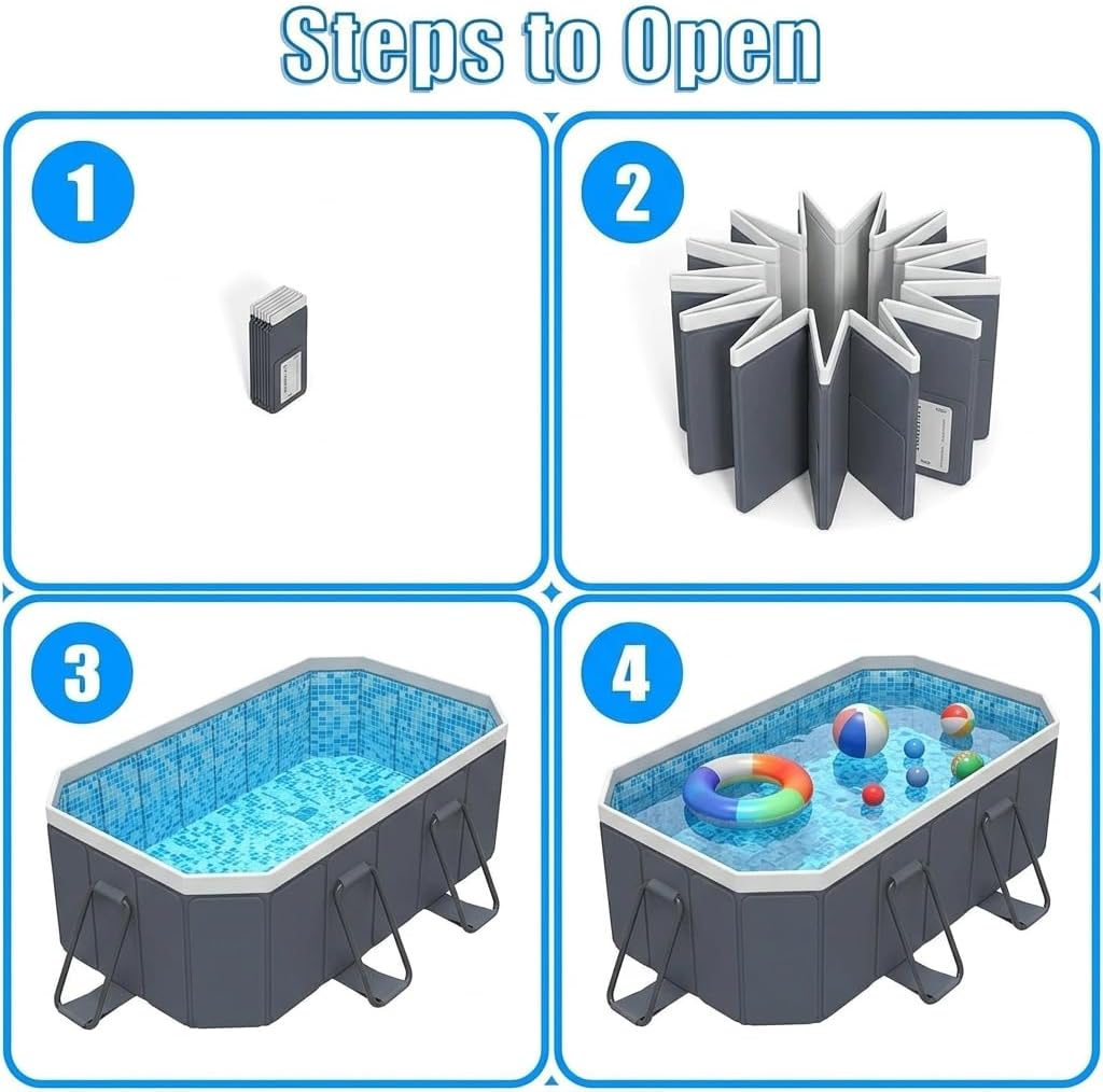 Jessie Foldable Pool for Kids and Adults Non InflatableFrame Outdoor Swimming Pool Blue Kiddie Pools Thickened Support Dog Above Ground Garden Backyard (118.11 in)