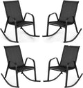Giantex Outdoor Rocking Chairs Set of 2, Patio Rocking Chairs w/Breathable Seat & Back, Heavy-Duty Metal Support, Ergonomic Outside Rocker for Backyard, Poolside, Garden (2, Black)