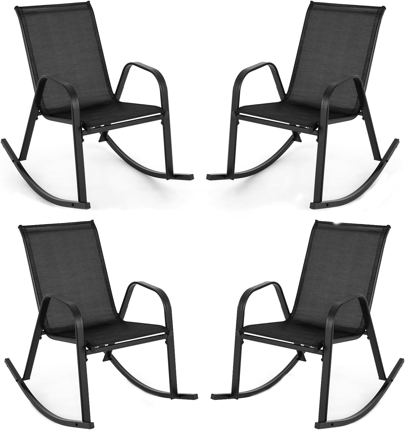 Giantex Outdoor Rocking Chairs Set of 2, Patio Rocking Chairs w/Breathable Seat & Back, Heavy-Duty Metal Support, Ergonomic Outside Rocker for Backyard, Poolside, Garden (2, Black)