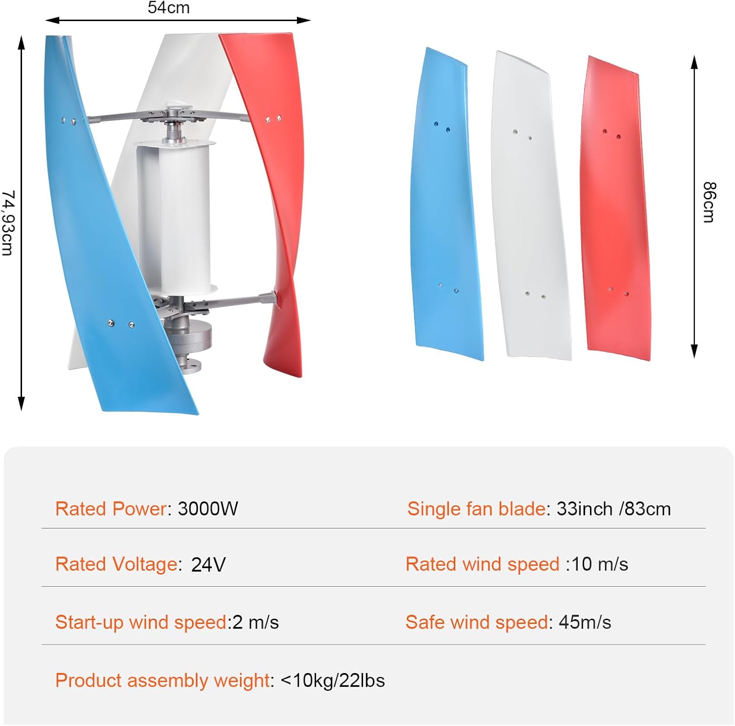 Wind Turbine Kit - 3 Leaves Wind Powered Generator 3000W - Quiet AC Permanent Magnet Generator, Windmill Household for Street Lighting