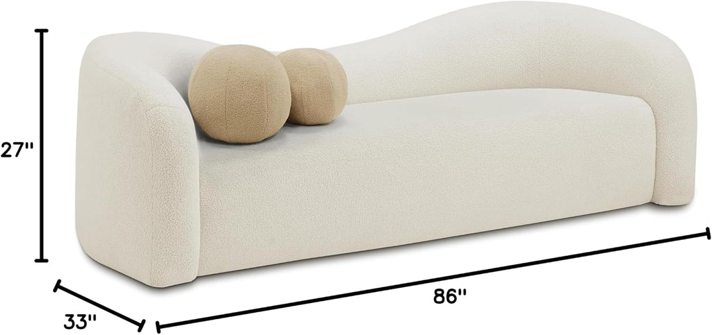 Meridian Furniture 186Cream-S Kali Collection Modern | Contemporary Sofa with Soft Cream Faux Shearling Teddy Fabric, Curved Back, 86' W x 33' D x 27' H, Cream