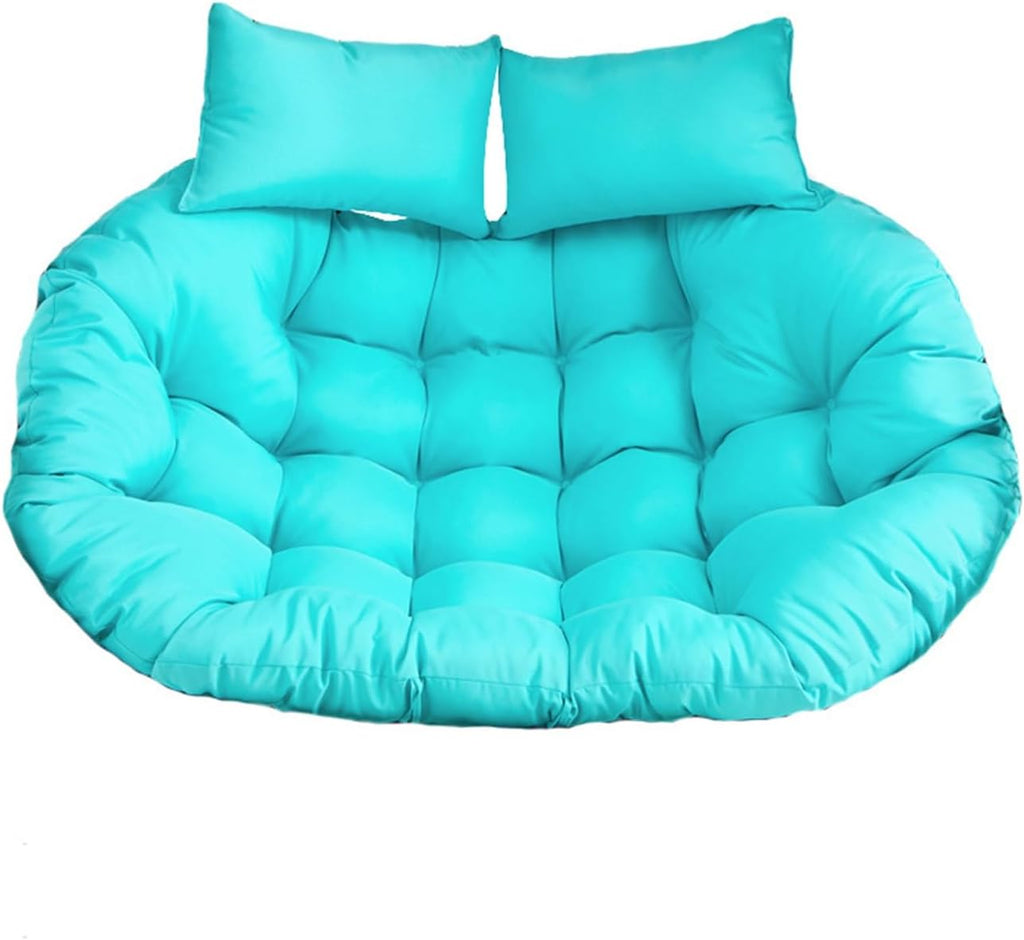 Oversized Double Papasan Chair Cushion 59 x 39 Inch (Without Chair), Outdoor Waterproof Hanging Swing Chair Cushion, Patio Swivel Rocker Chair Cushion with Headrest Pillow(Lake Blue)