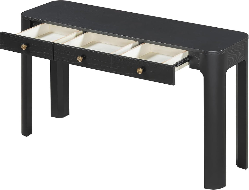 LKTART Solid Wood Entryway Table with 3 Drawers,Farmhouse Console Table Sofa Table with Curved Corners for Hallway,Foyer,Living Room (52' Black)