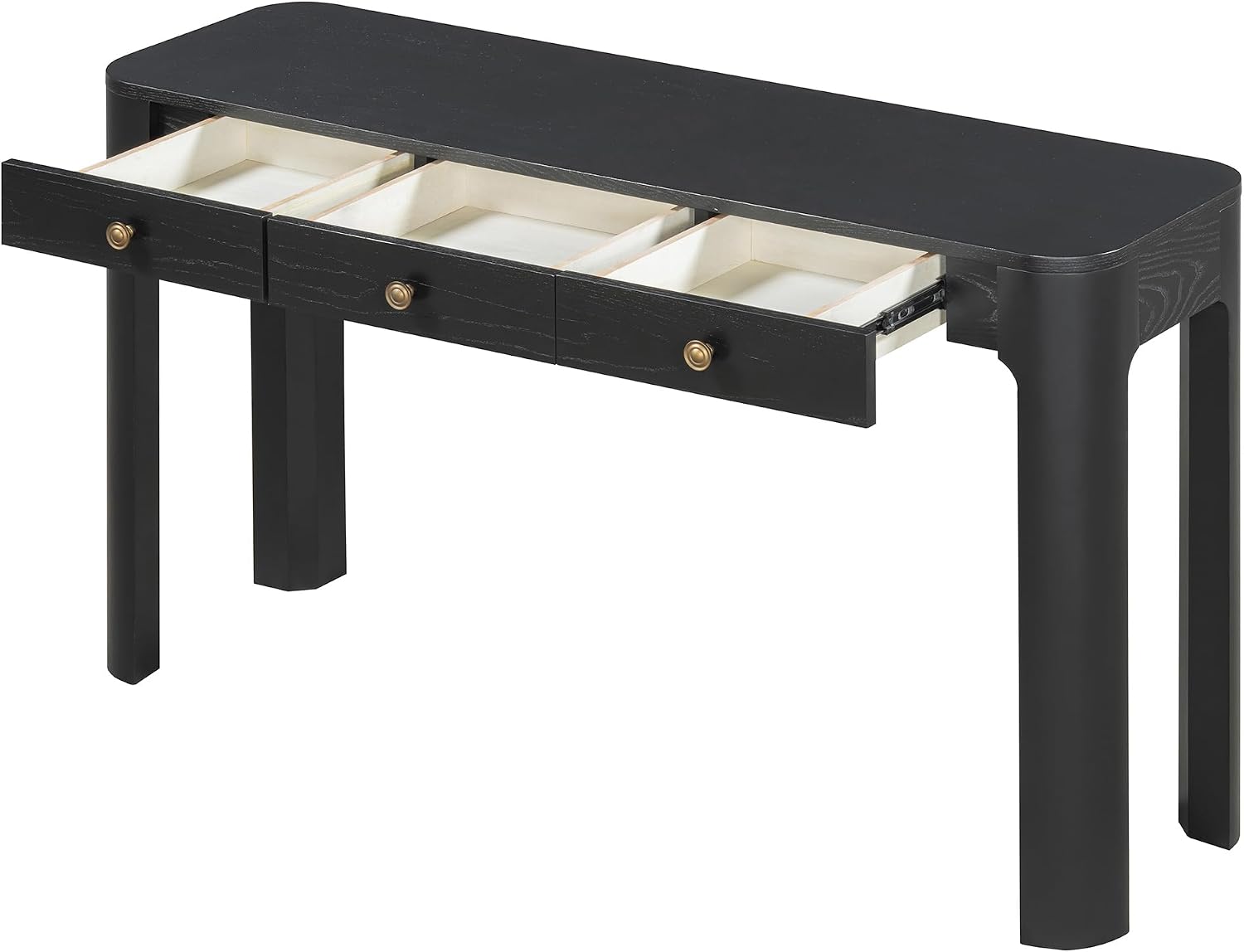 LKTART Solid Wood Entryway Table with 3 Drawers,Farmhouse Console Table Sofa Table with Curved Corners for Hallway,Foyer,Living Room (52' Black)