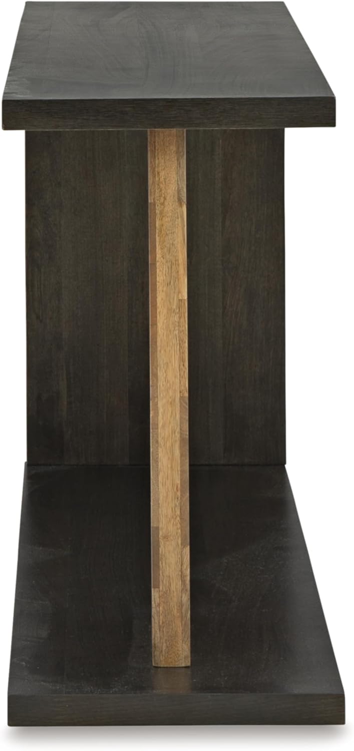 Signature Design by Ashley Camlett Contemporary Console Sofa Table with Shelf and Patchwork Patterned Support Post, Dark Brown & Light Brown