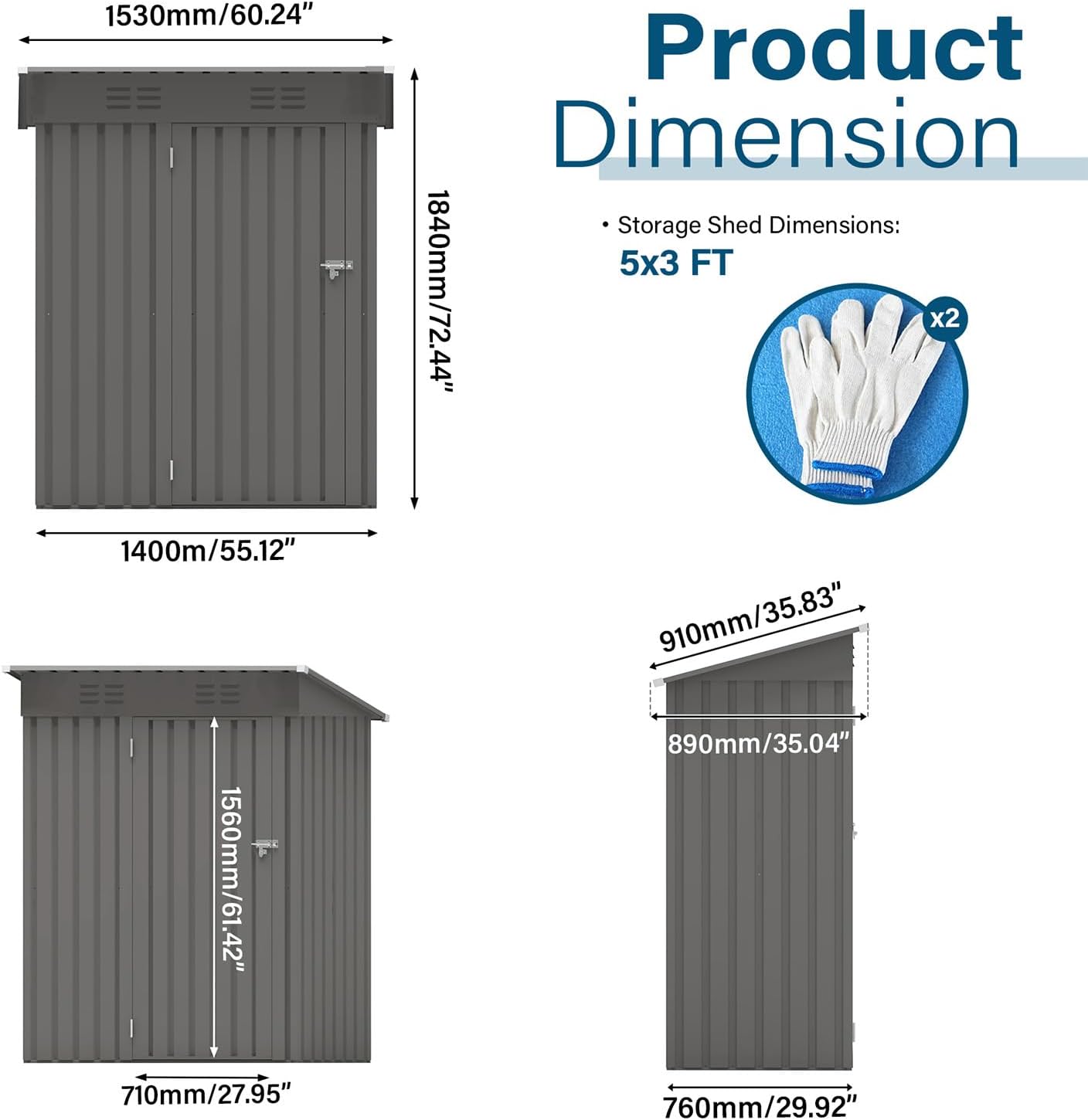 Outdoor Storage Shed 5 x 3 FT Metal Tool Shed with Pitched Roof, Compact Metal Garden Shed Anti-Corrosion Storage House with Lockable Door for Backyard, Patio, Sundries, Gray (Pitched roof)