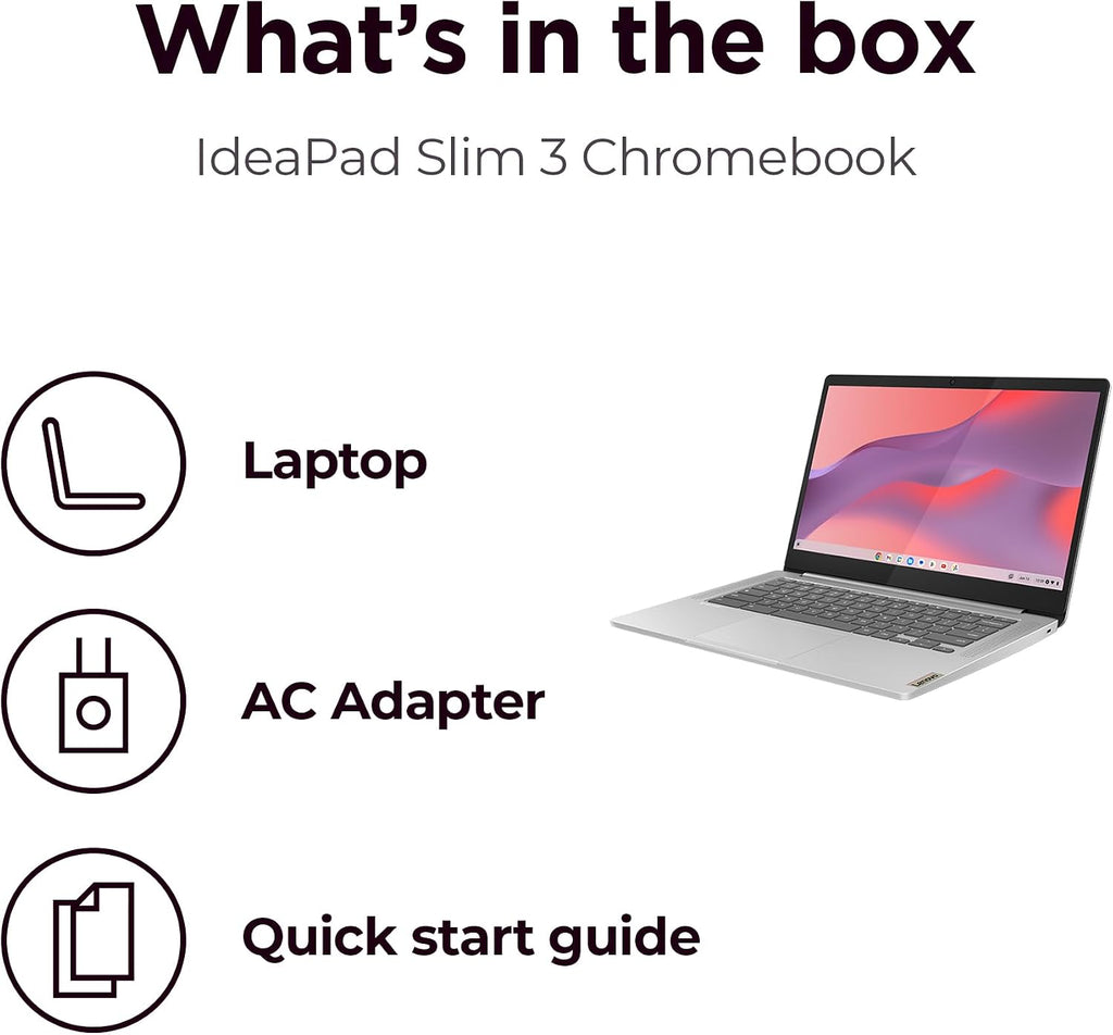 Lenovo IdeaPad Slim 3 Chromebook 14-inch FHD Laptop - (MediaTek Kompanio 520, 4GB RAM, 64GB eMMC, ChromeOS)