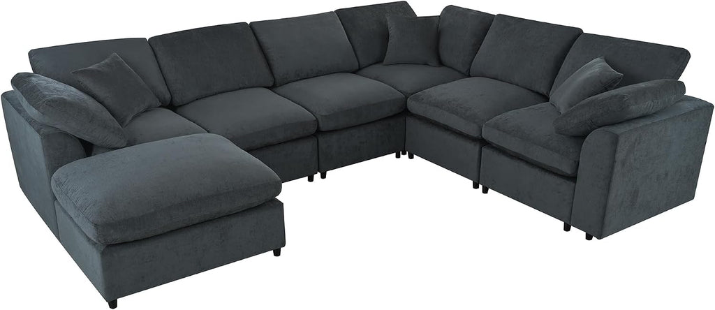 124.8' W Modular Sectional Sofa L Shaped Modern Couch with Ottoman, Deep Seat and Wide Chaise for Living Room, Gray