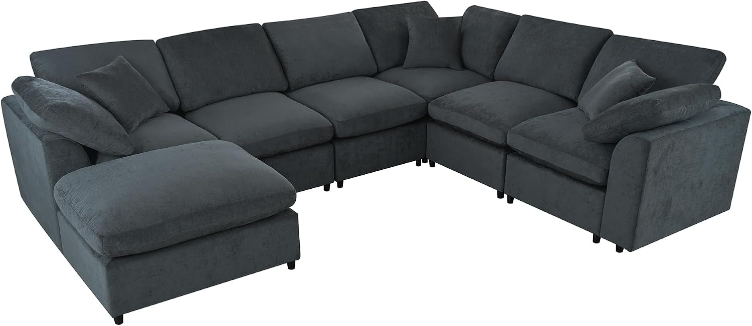 124.8' W Modular Sectional Sofa L Shaped Modern Couch with Ottoman, Deep Seat and Wide Chaise for Living Room, Gray