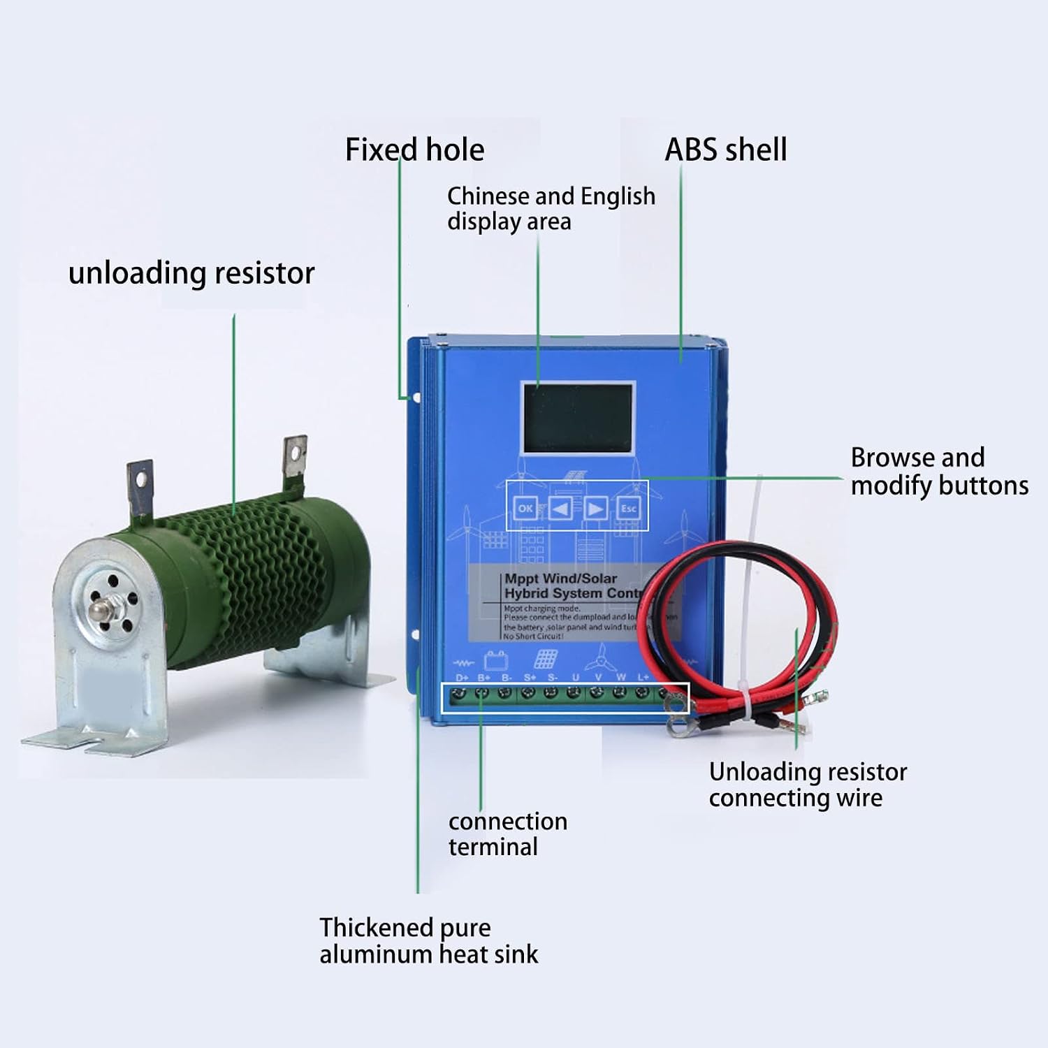 Hybrid Charge Controller 6000W 12V/24V/48V Wind Solar Hybrid Controller with Dump Load Resistor, for 3000W Wind Turbine Generator 3000W Solar Controller