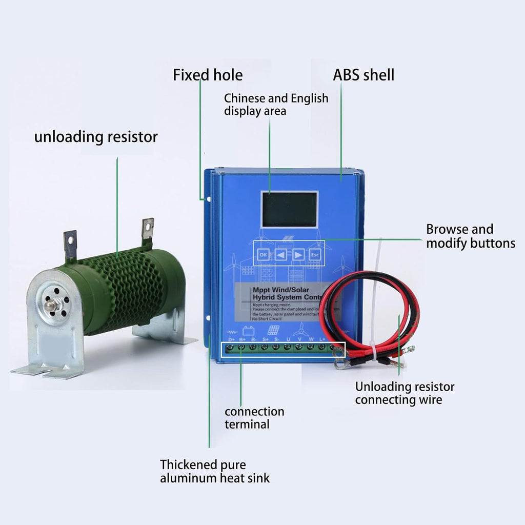 Hybrid Charge Controller 6000W 12V/24V/48V Wind Solar Hybrid Controller with Dump Load Resistor, for 3000W Wind Turbine Generator 3000W Solar Controller