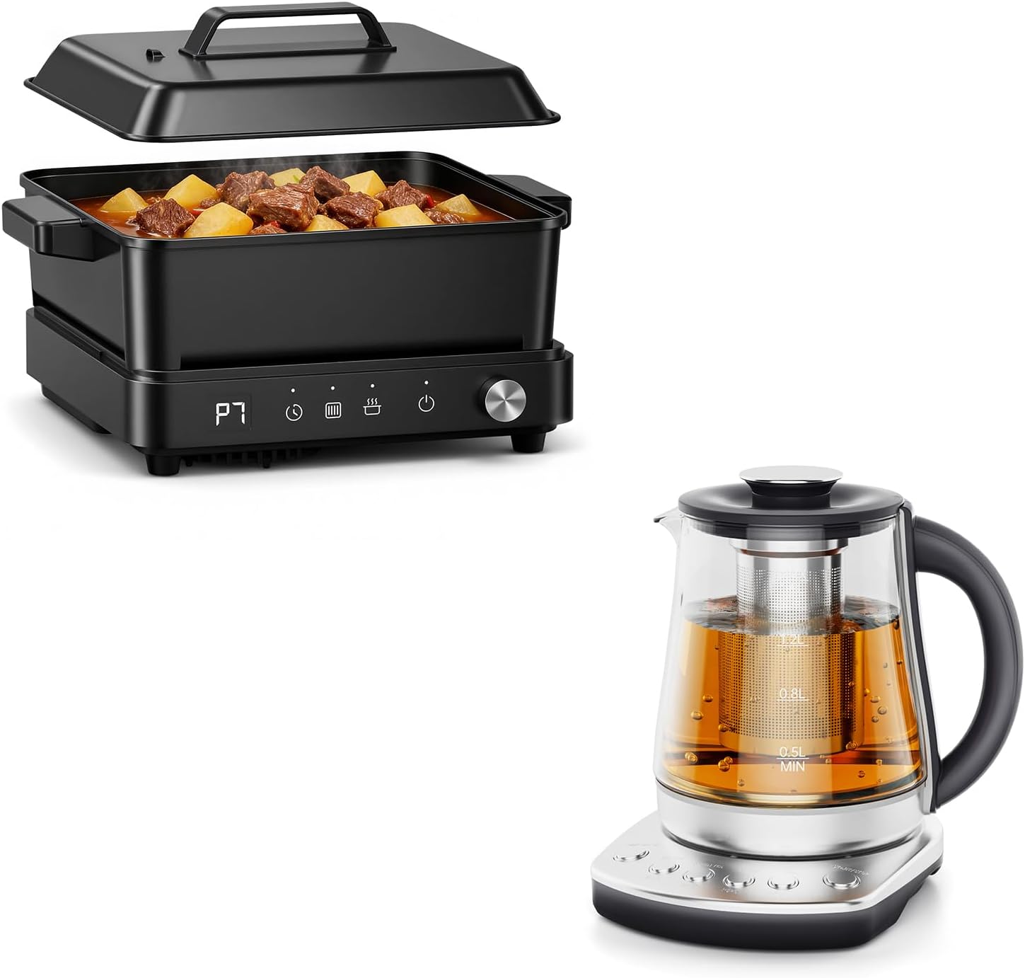 Induction Cooktop, Portable Induction Cooktop with 8L Cast Iron Cooking Pot and Cast Iron Pan & Electric Kettle With Infuser, 1.5L Electric Tea Kettle With Temperature Control